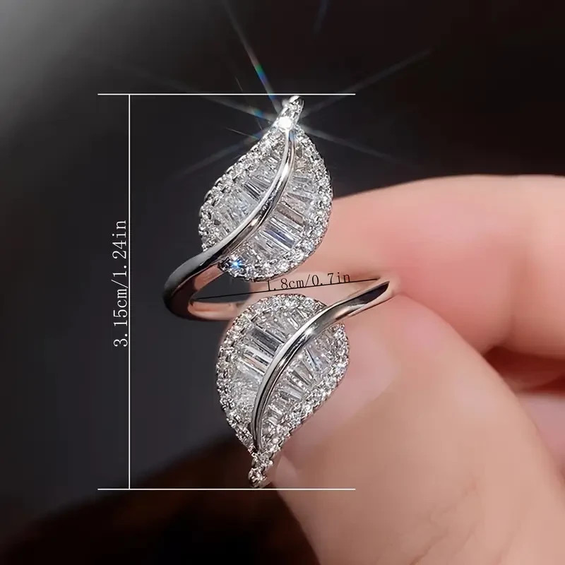 925 Sterling Silver White Topaz Leaves Wedding Engagement Ring One Size Fit All