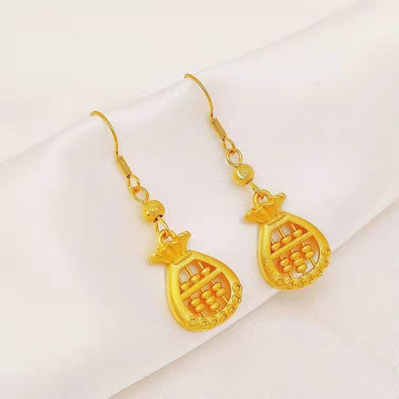 Fu Bag Earrings Brass Gold Plated Abacus Women’s Jewelry Gift
