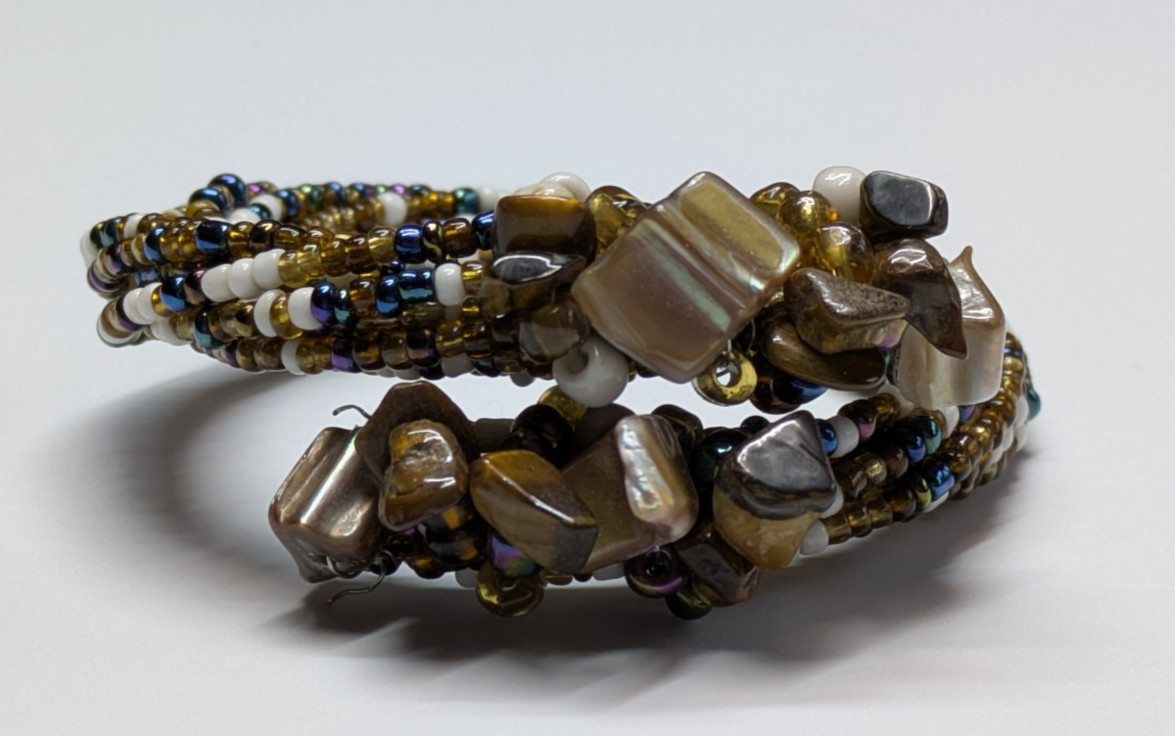 Abalone ShellChip Multicolor Twisted Beaded Bypass Wrap Bracelet Boho 1/2″ Wide