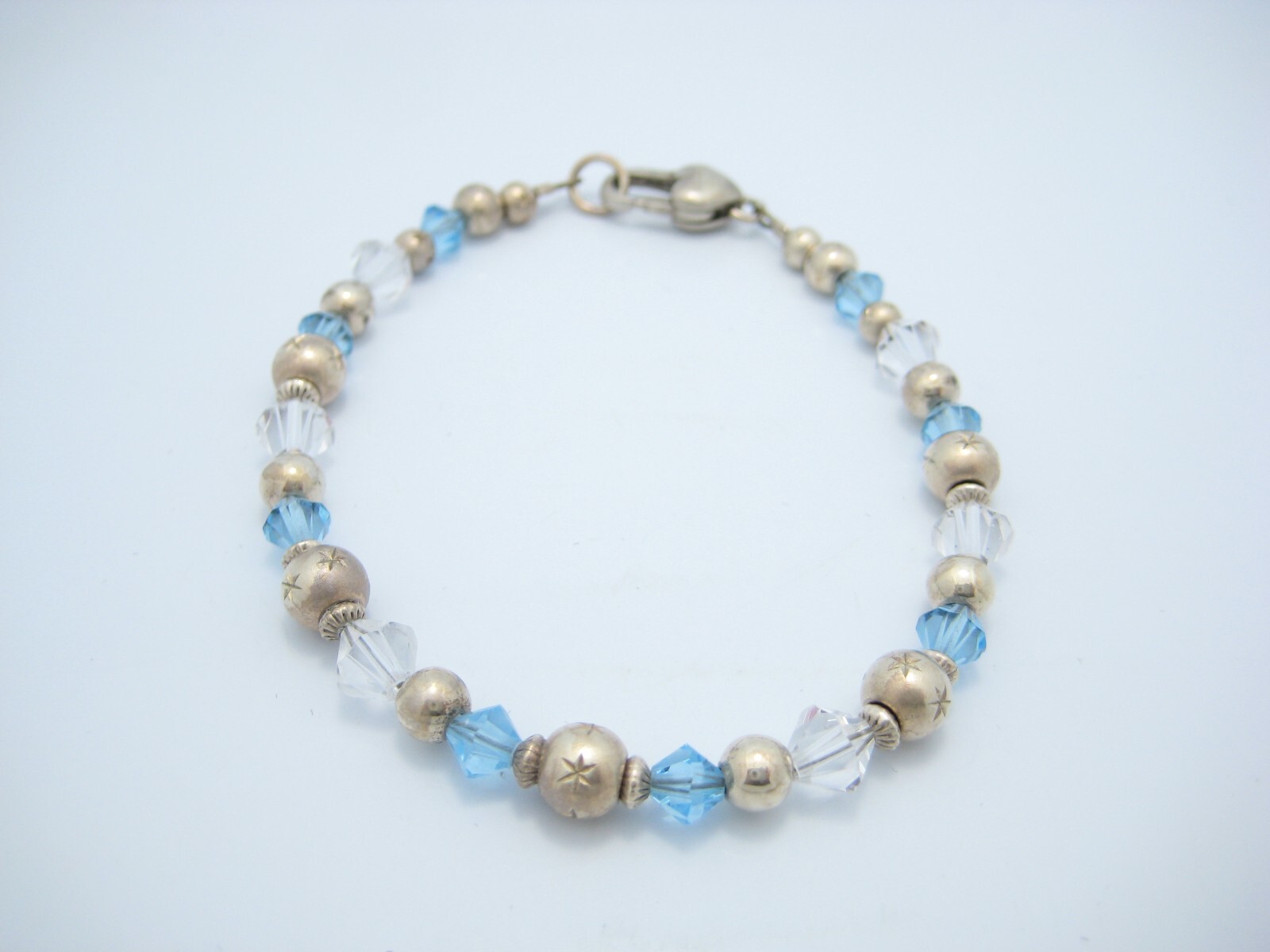 Sterling Silver 5.5mm Blue Beaded Chain Link Bracelet 7.25″