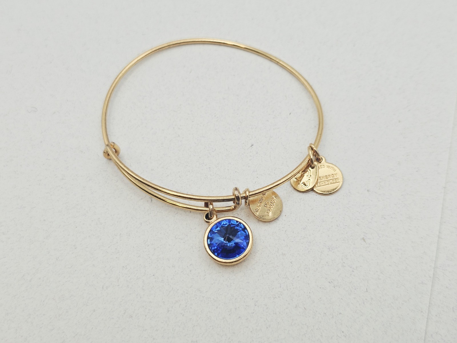 Alex Ani September Birthstone Swarovski Blue 💙 Crystal Charm Bangle Gold ✨️