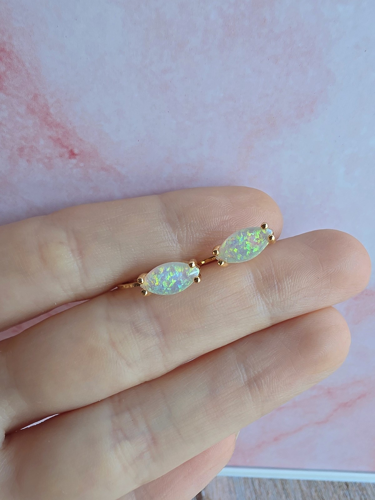 14k Yellow Gold Opal Earrings Plated October Birthstone Birthday Gifts For Women