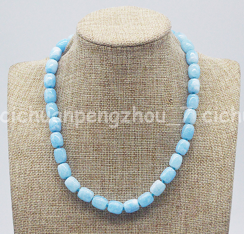 Handmade Pretty 9x11mm Blue Aquamarine Cylinder Beads Gemstone Necklace 16-36”