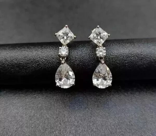 2.30Ct Pear Cut Simulated Diamond Drop Dangle Earring In 14k White Gold Plated