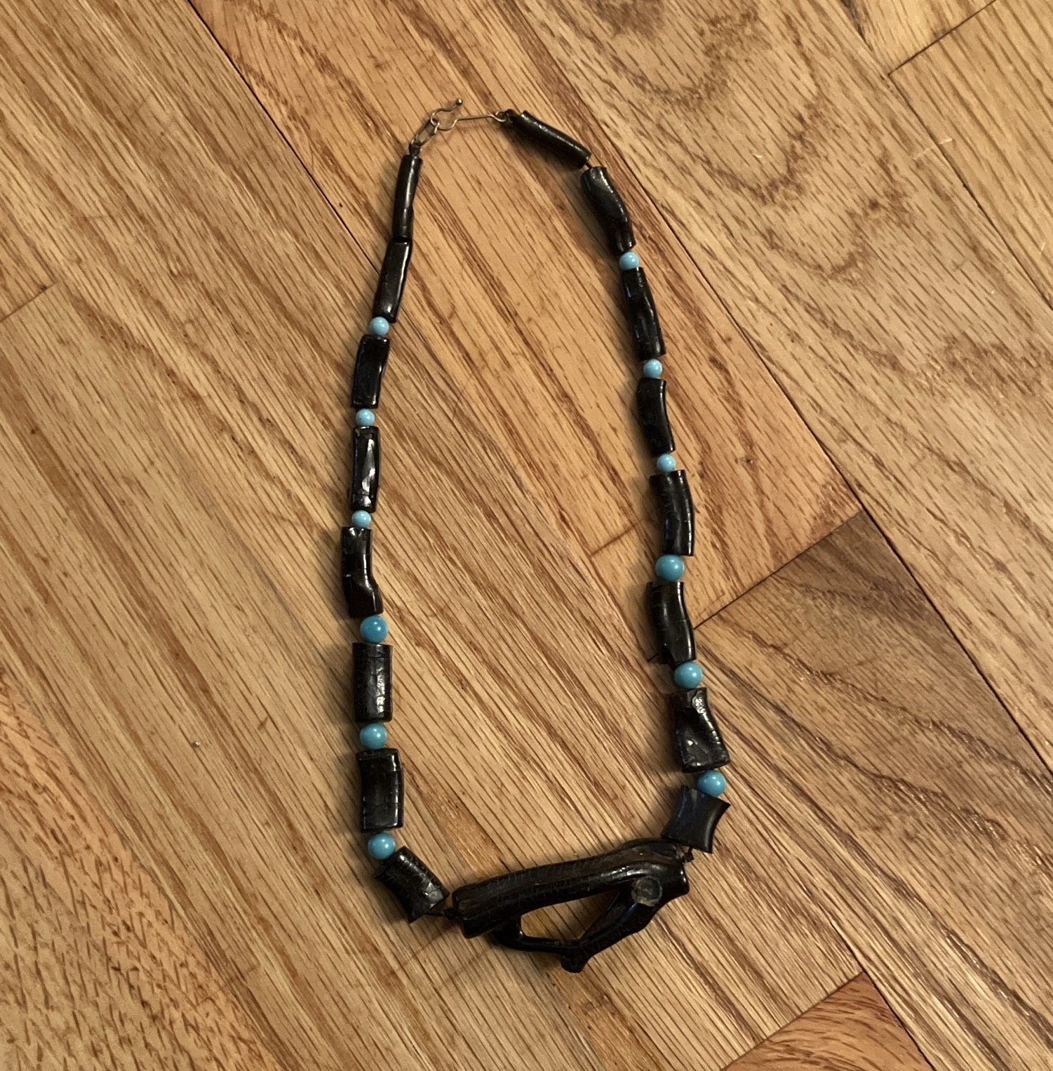 Vintage black coral and turquoise necklace