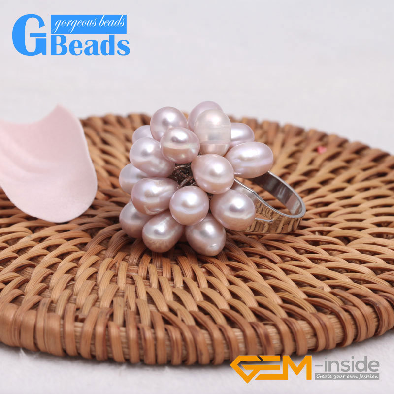 Charm Black White Purple Pink Freshwater Pearl Silver Plated Ring Women #7- #6