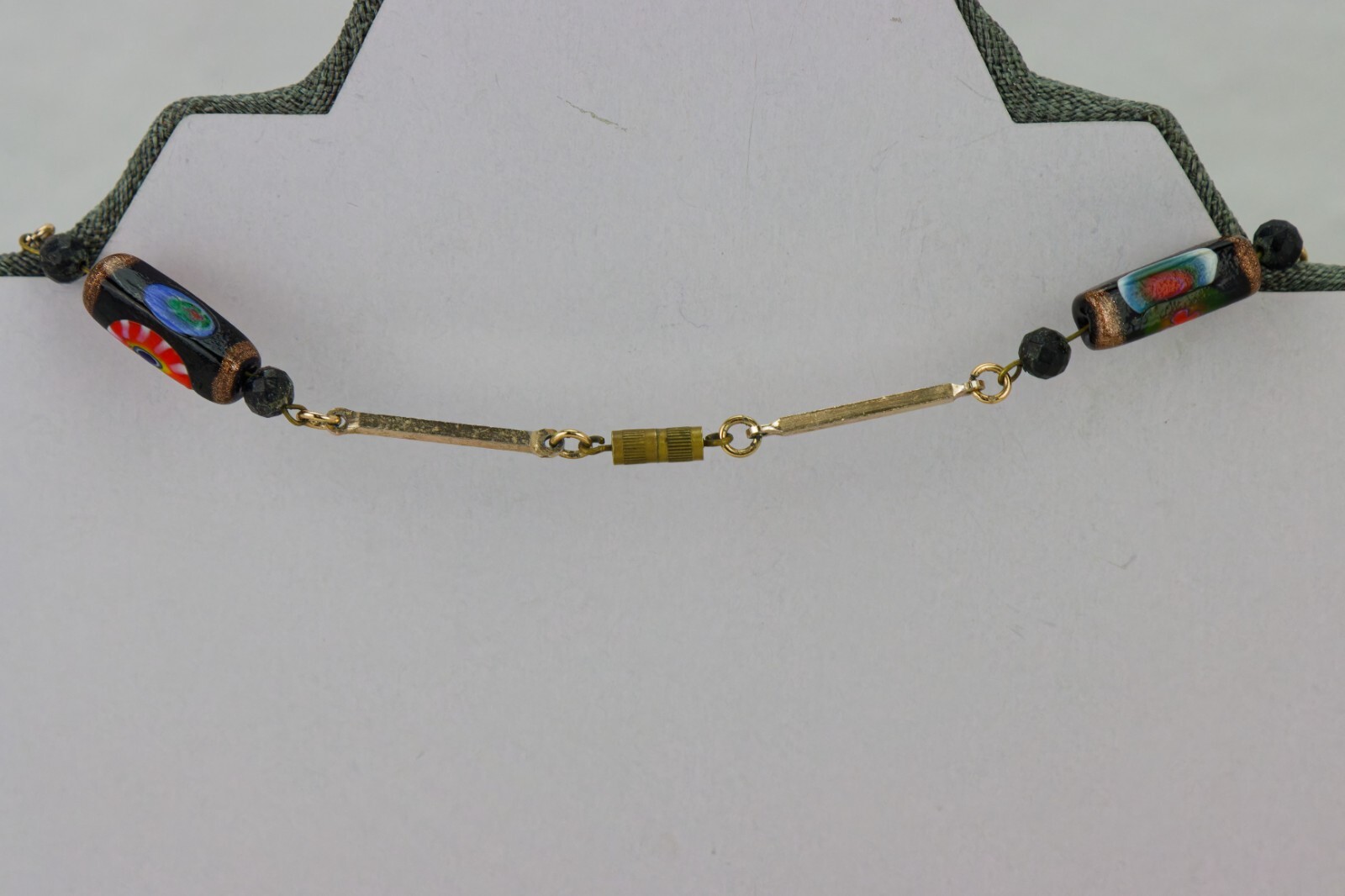 Venetian Glass Bead and Gold Tone Rod Link Necklace, 32gr