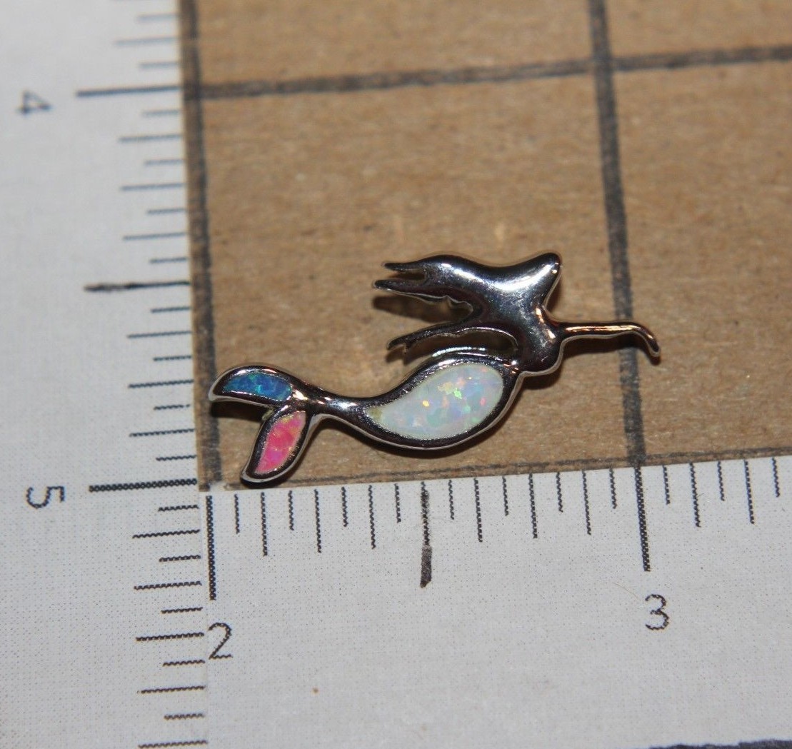 1 inlaid fire opal necklace pendant gems silver plate jewelry Mermaid Marine Sea