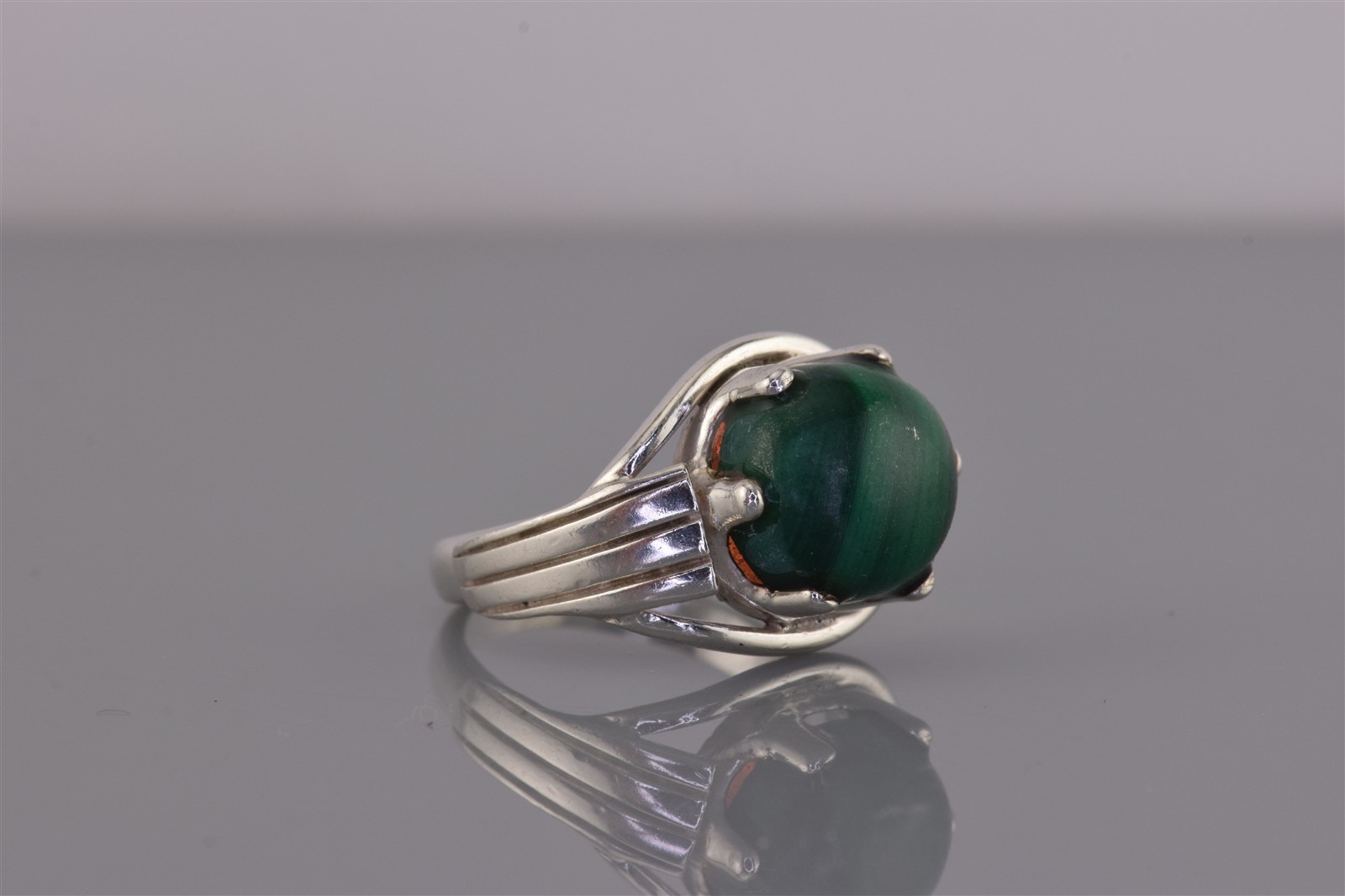 Taxco Sterling Silver Green Malachite Looped Rib Wing Band Ring Mex 925 Sz: 6