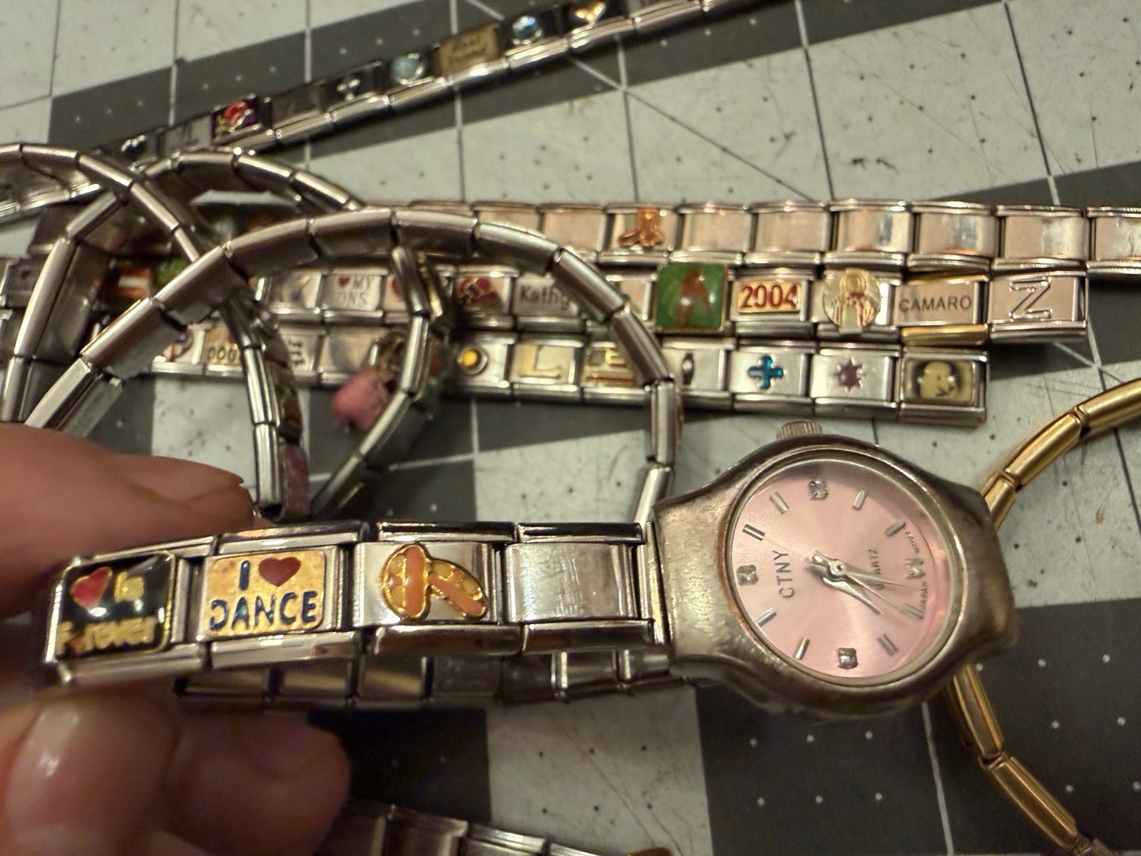 ~313 Italian Charm Bracelet assorted Lot modular links Travel Religious
