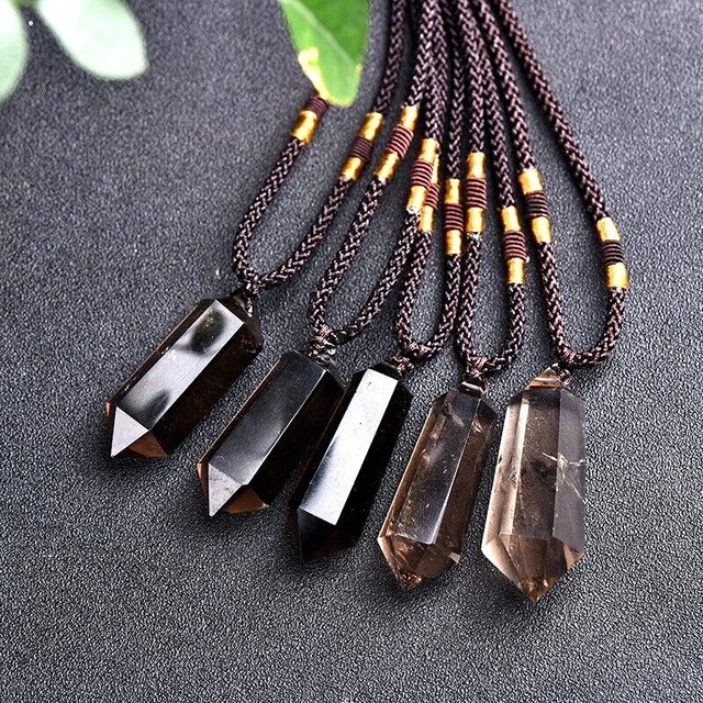 Natural Smoky Quartz Hexagon Pendant Healing Balance Amulet Unisex Necklace