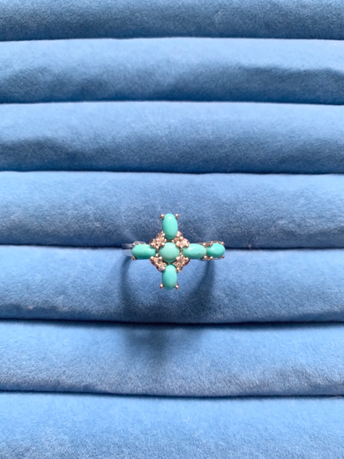 Turquoise, Australian Crystal Cross Ring in Sterling Silver – Size 8 (2.60 ctw.)
