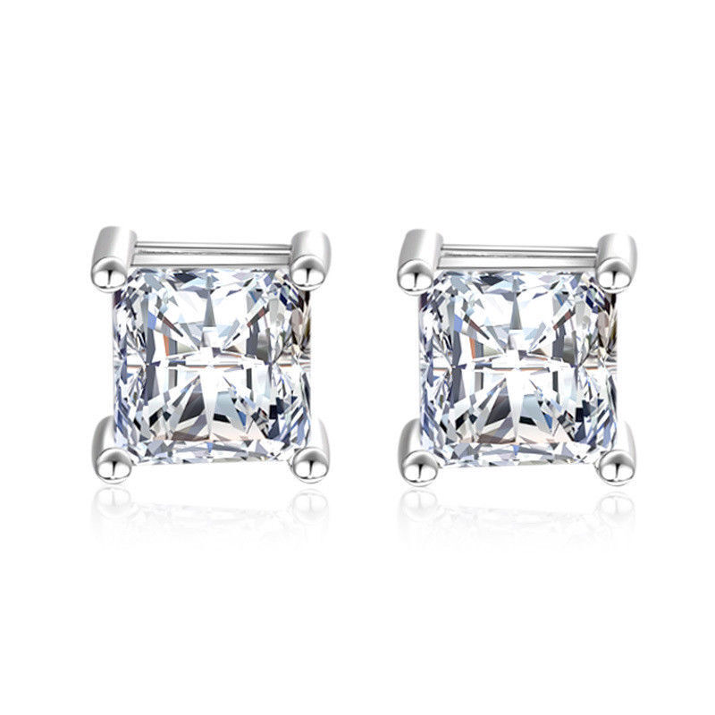 14K Gold Studs Earrings Brilliant Round Cut & Princess Cut 3mm/4mm/6mm/7mm/8mm