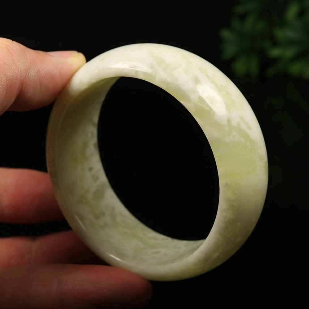 59mm Grade A 100% Natural Green Jade Bangle Wide Bracelet Chinese Xiu Jade V8088