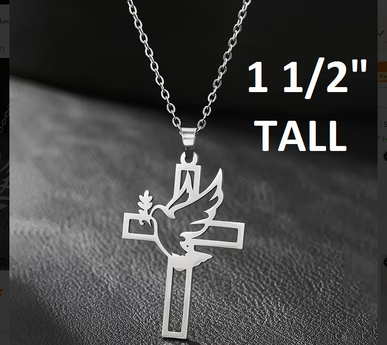 DOVE PEACE CROSS HOPE FAITH PRAY CHARM on 24″ 925 Plate Sterling Silver Necklace