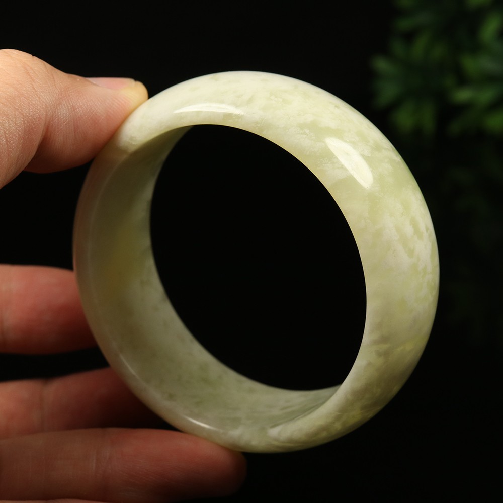 59mm Grade A 100% Natural Green Jade Bangle Wide Bracelet Chinese Xiu Jade V8088