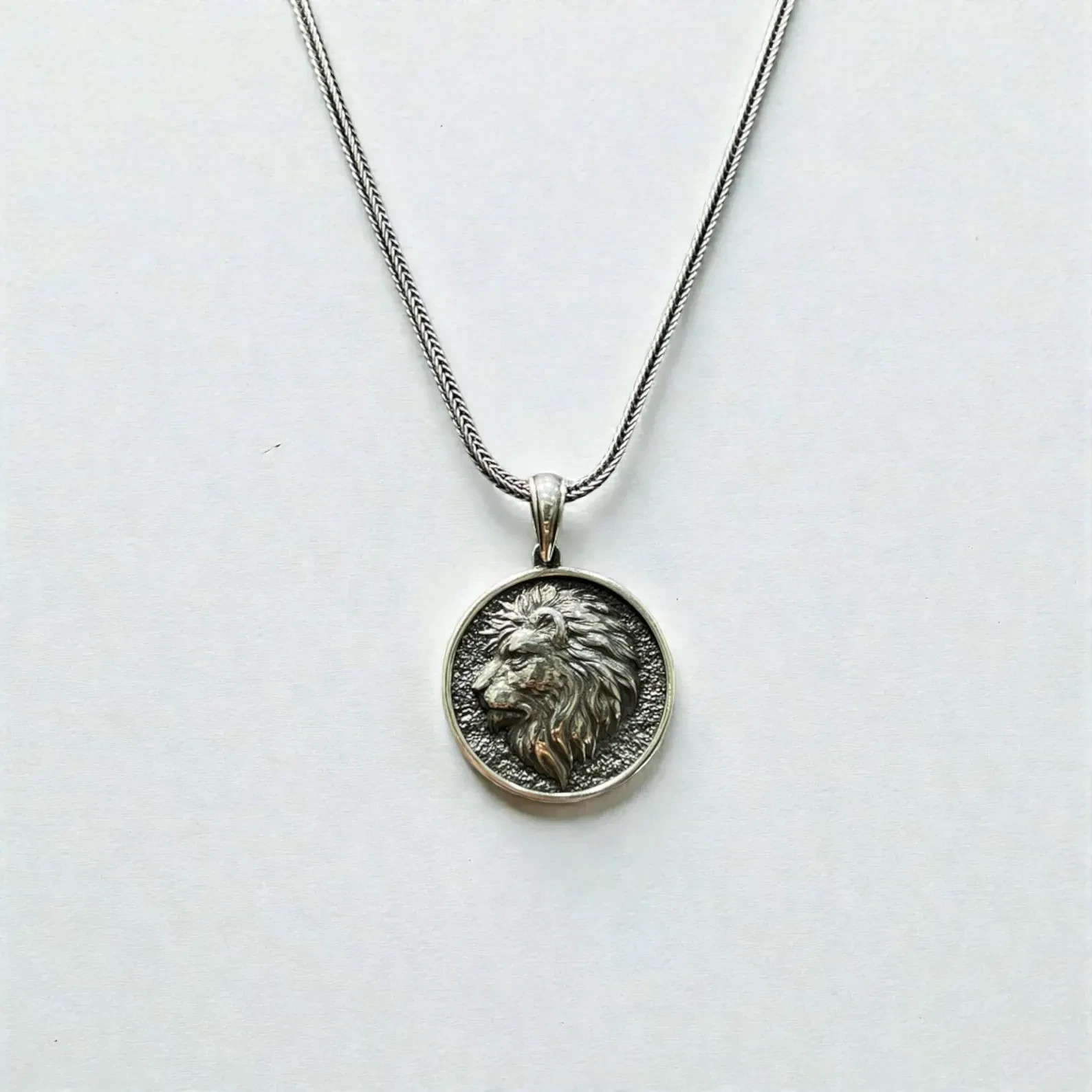 925 sterling Oxidized Sterling Silver Lion Head Pendant, Bohemian Charm