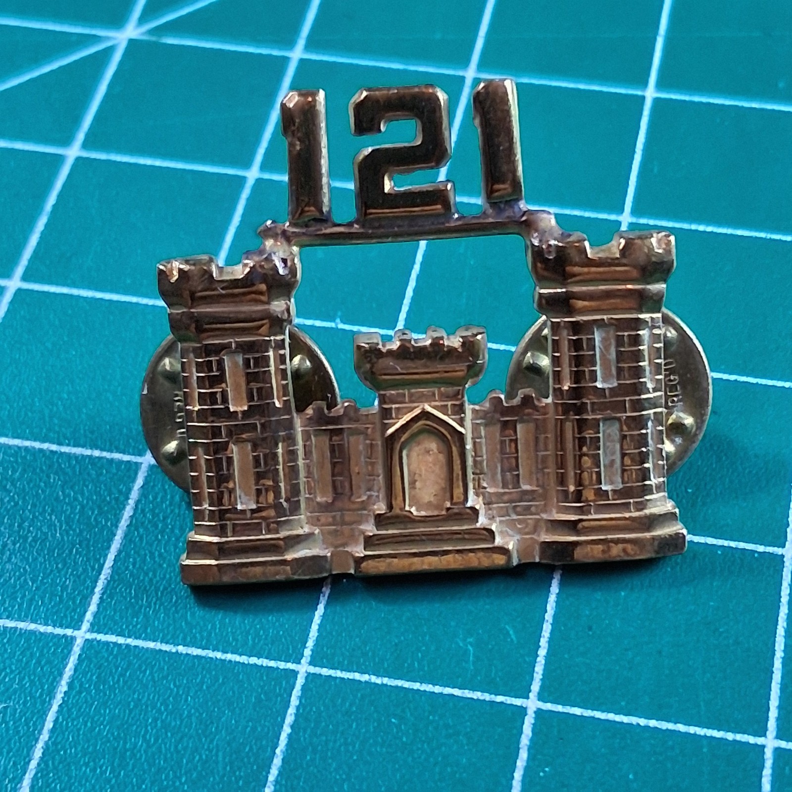 Vintage Ballou Brass 121 Castle Design Pin
