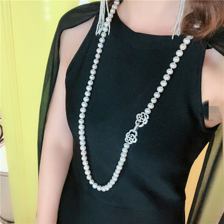 24 inch genuine natural AAA 9-10mm white South Sea pearl necklace 925s