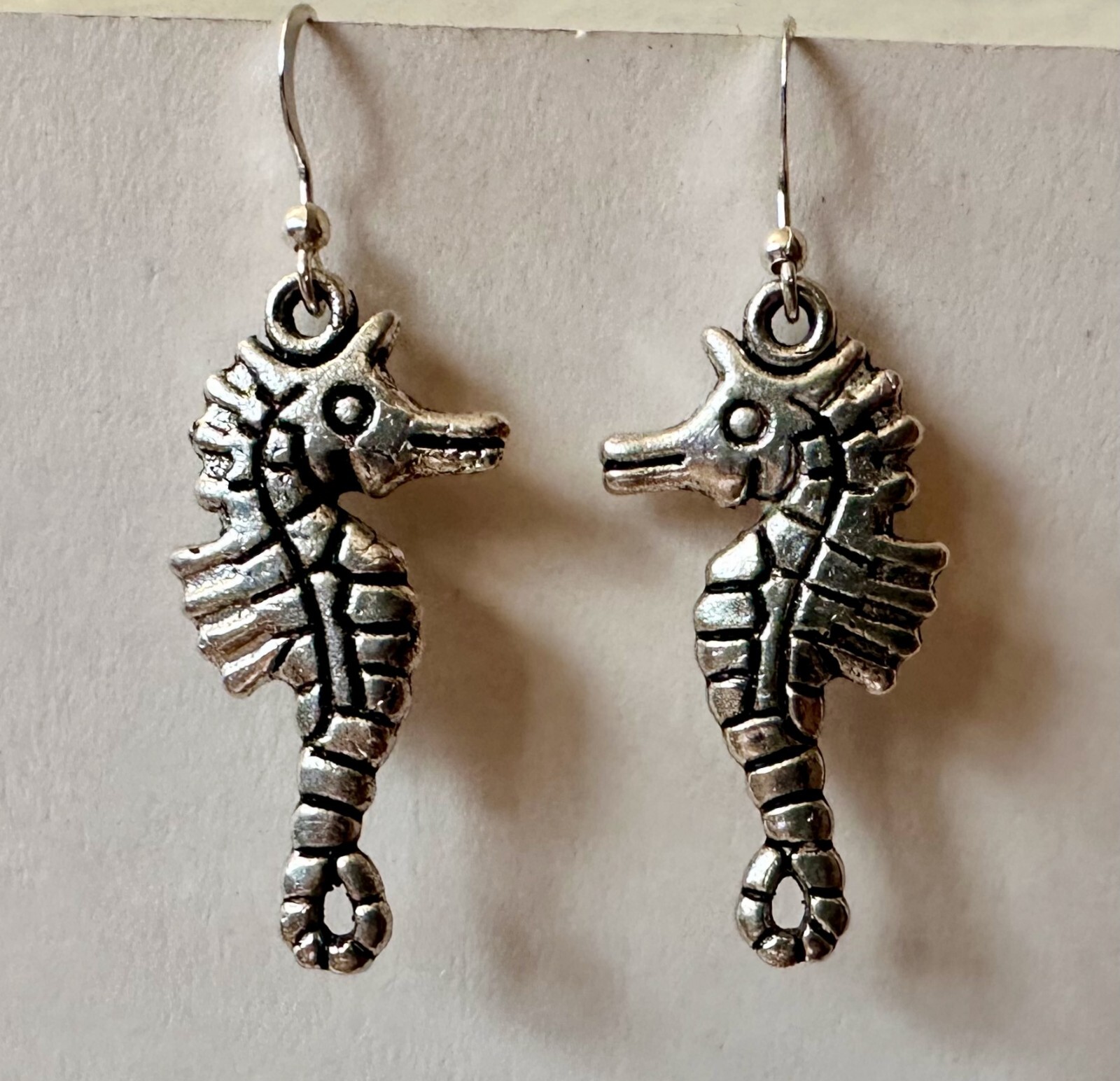 Seahorse sea horse silver tone metal charm pendant 1 1/4″ earrings