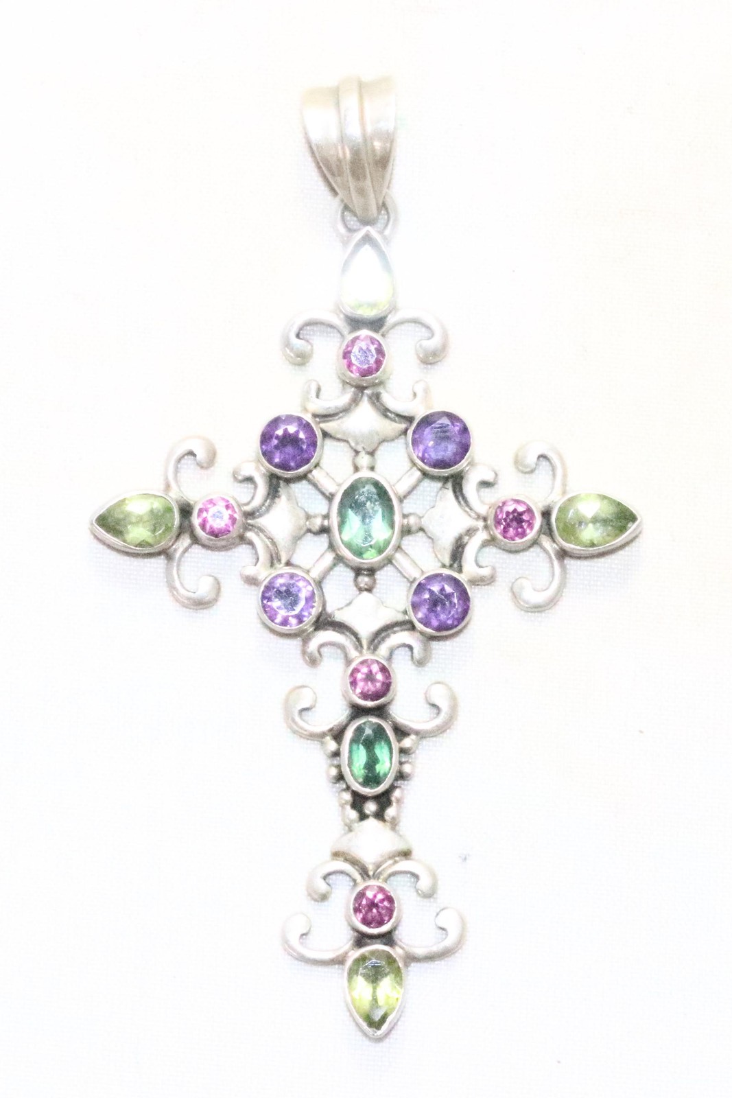 Nicky Butler 925 Sterling Silver Peridot Amethyst Tourmaline Cross Pendant
