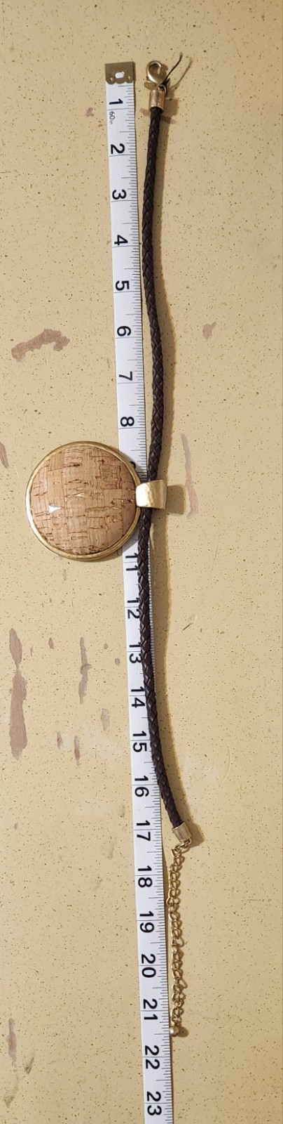 Chico’s LG Cork Pendant Brown Braided Cord Cork Magnet Clamper Goldtone Set