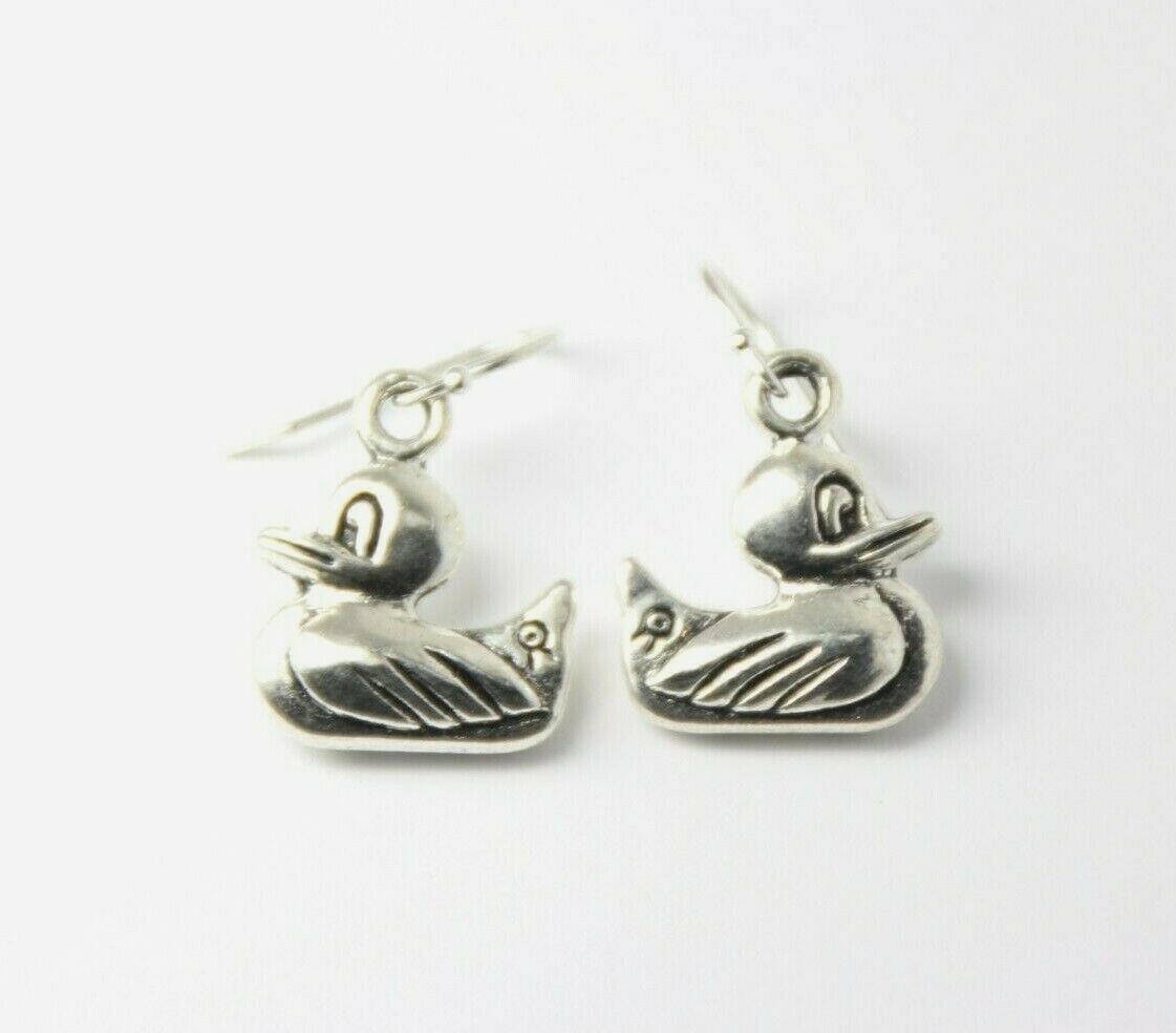 Rubber Ducky Charm Earrings Duck Animal 925 sterling silver Hook Charms Charm