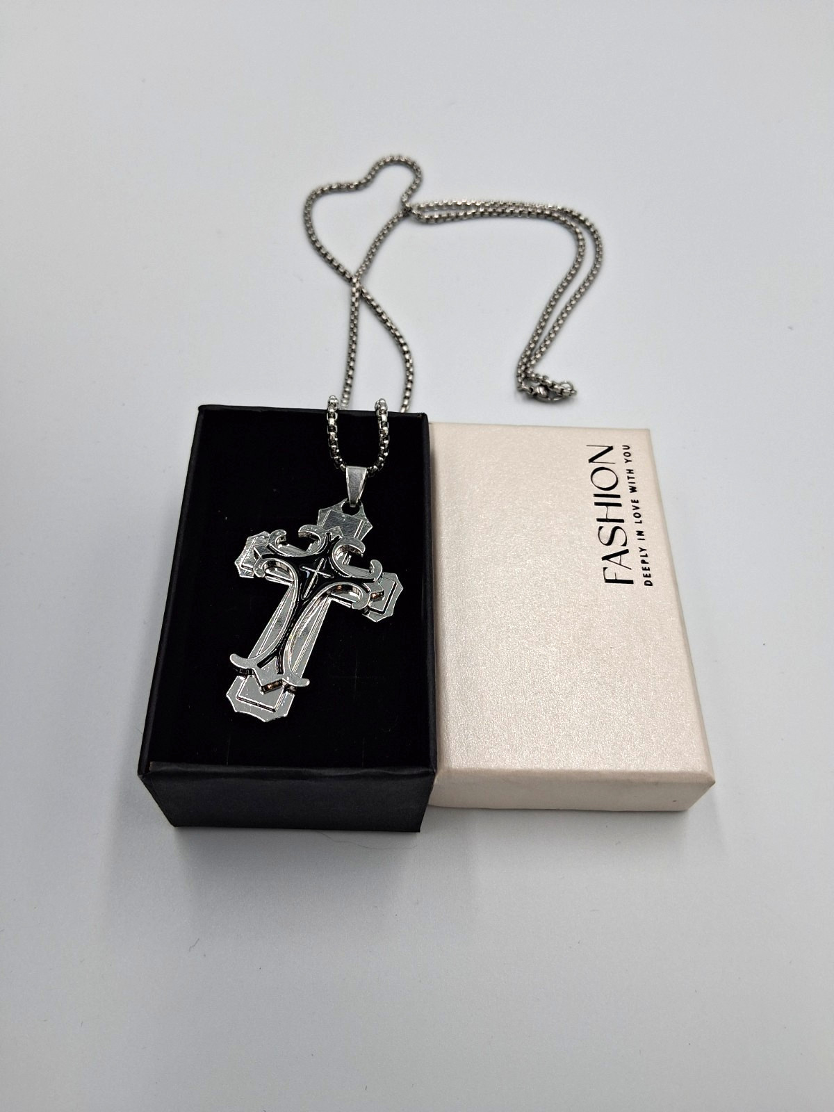Stainless Steel Alloy Cross Pendant Necklace Gothic Hip Hop Double Layer Jewelry