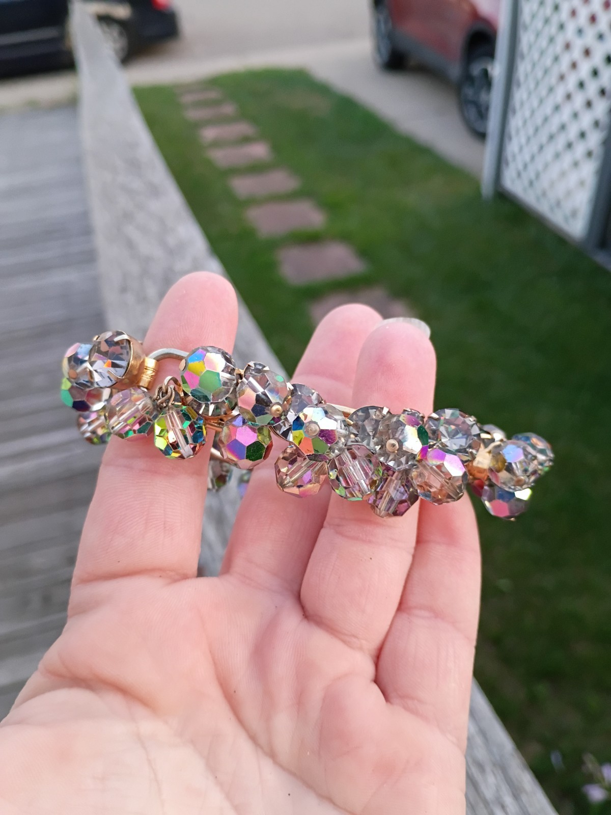 Vintage Unsigned JULIANA DeLizza Elster D&E Crystal Cluster 5 Link Bracelet
