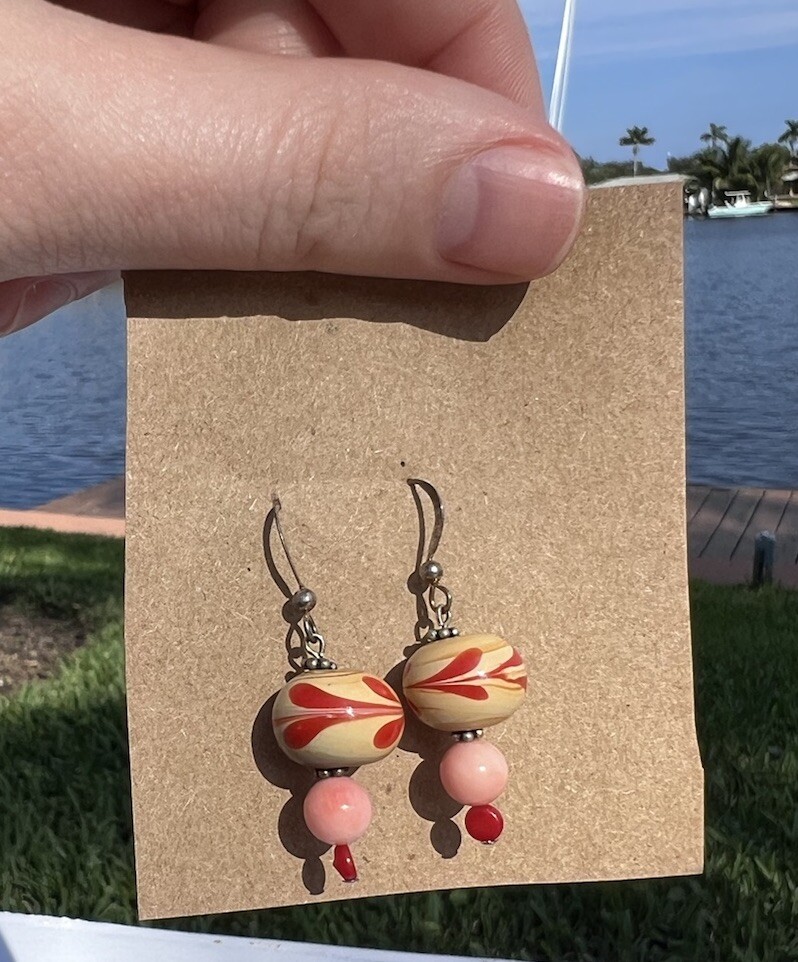 Donna Dressler Sterling Earring Set 925 Pink Stone Ceramic Beads Rare *read*