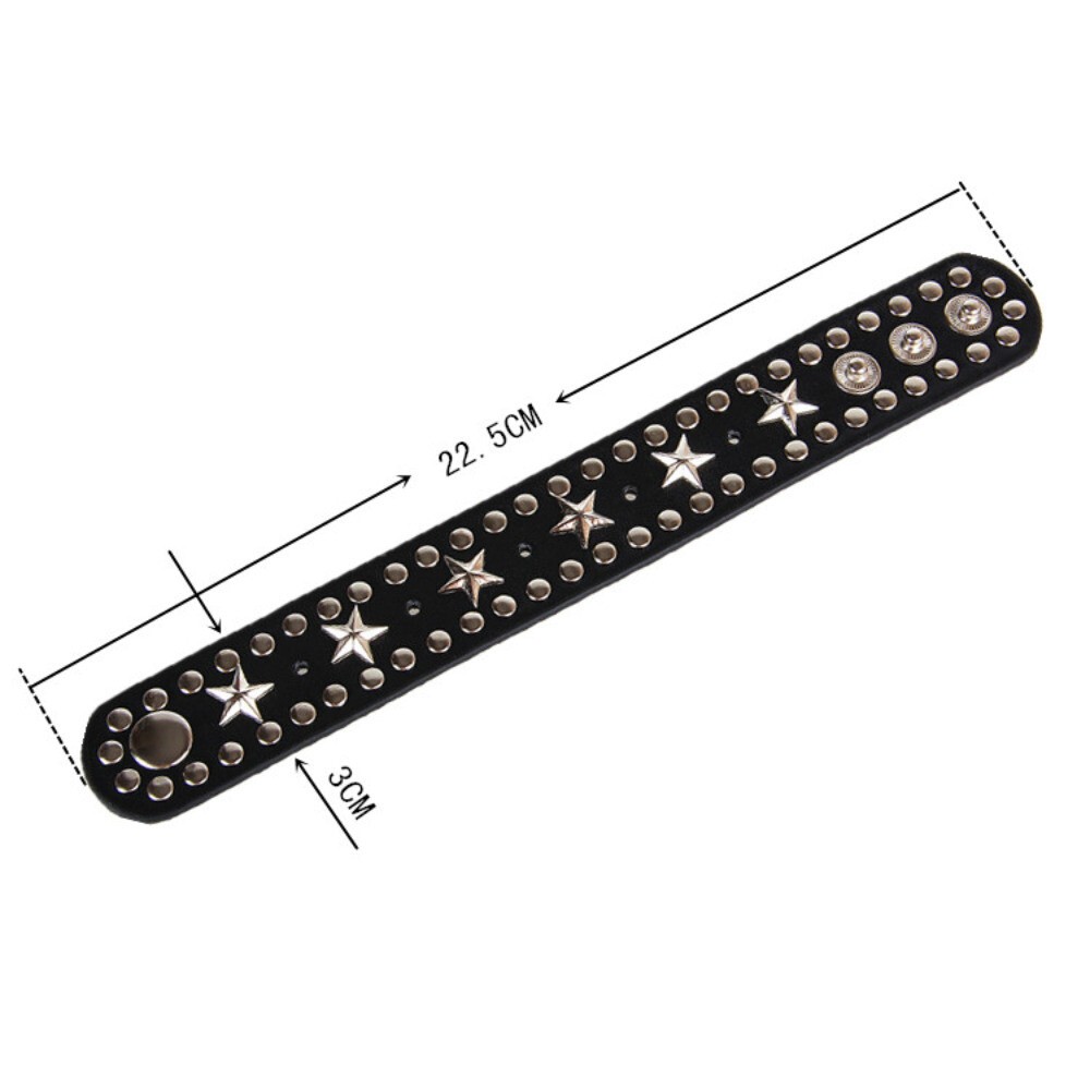 Gothic Punk Rock Wide Alloy Star Studded Bracelet Leather Bangle Cuff Adjustable