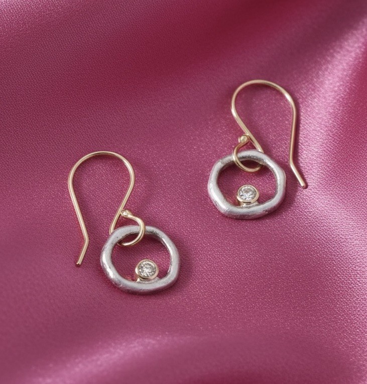 Anthropologie Circle Earrings VTG Boho Gold Silver Dangle Hollow CZ Orbit Drop