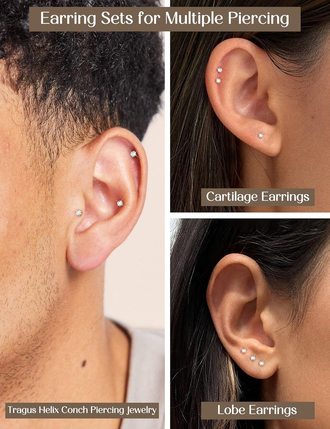 6 Pairs Tiny 2Mm Stainless Steel Stud Earrings for Mens Womens CZ round Ball Car