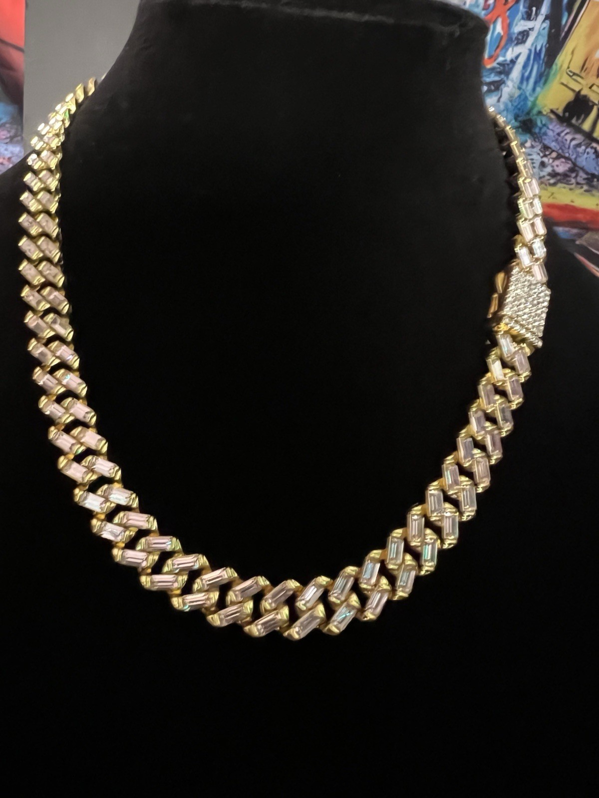 16” gold plated iced out 5A cz baquette Cuban 8mm