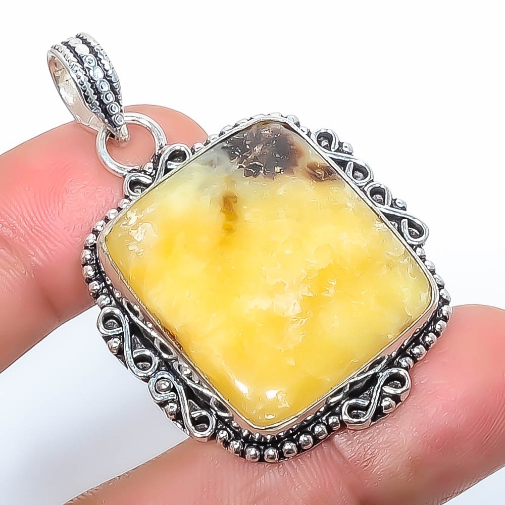 Natural Septerian Stone Gemstone 925 Silver Plated Pendant 1.95″ P30989