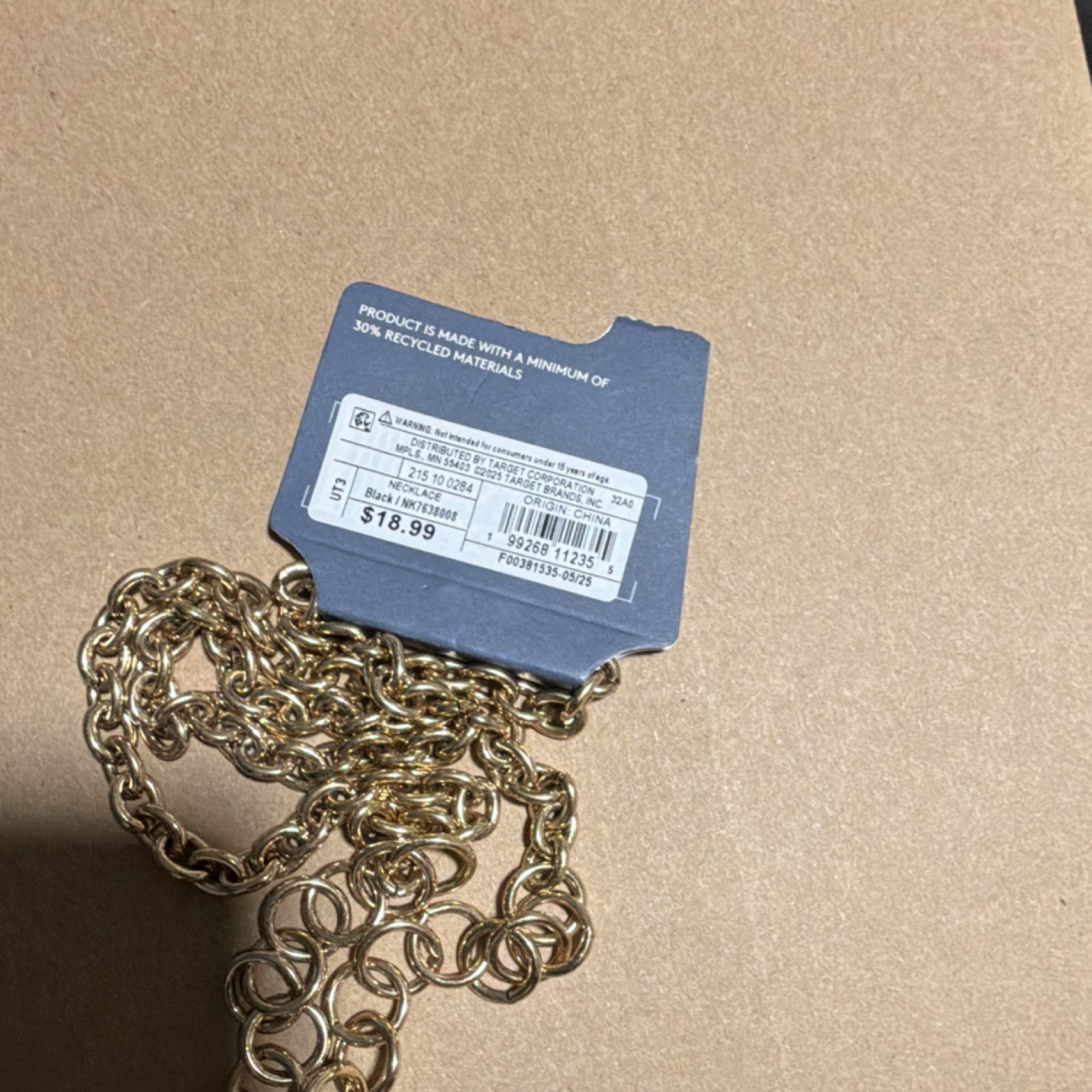 Universal Thread Gold Chain Necklace Black Asymmetrical Pendant Signed