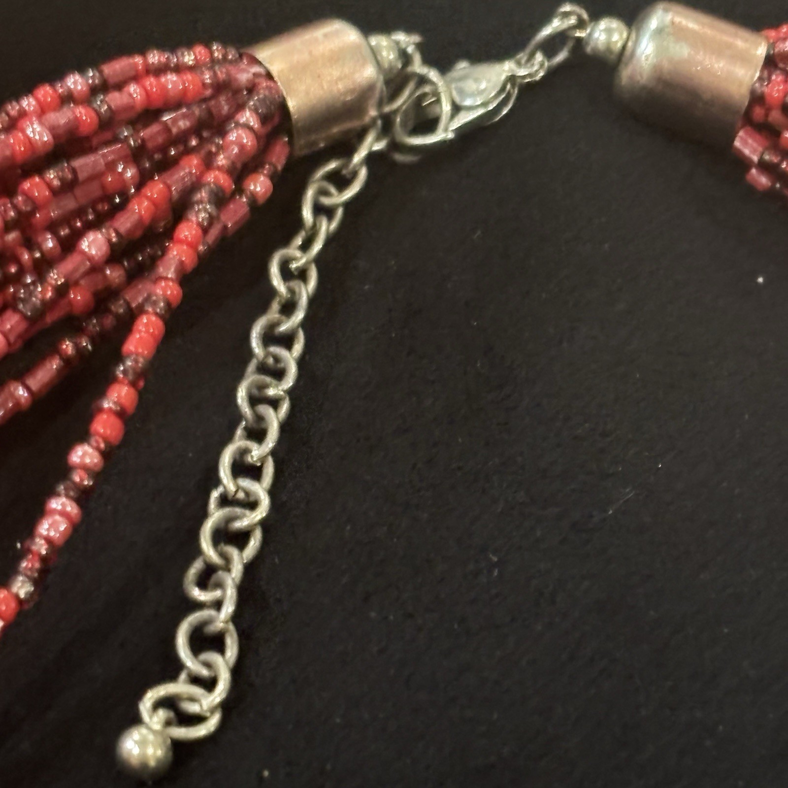 20 Strand Red Pink Seed Bead Necklace 30-33” Boho Statement Collar
