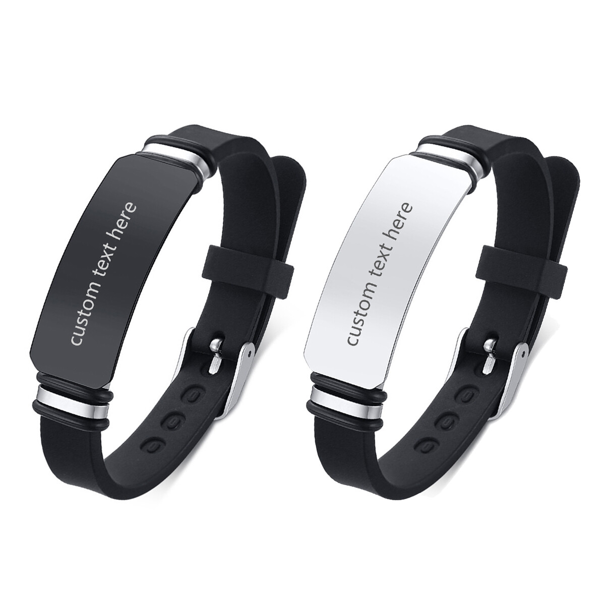 Men’s Womens Stainless Steel Silicone Custom Bracelet Bangle Cuff Free Engraving