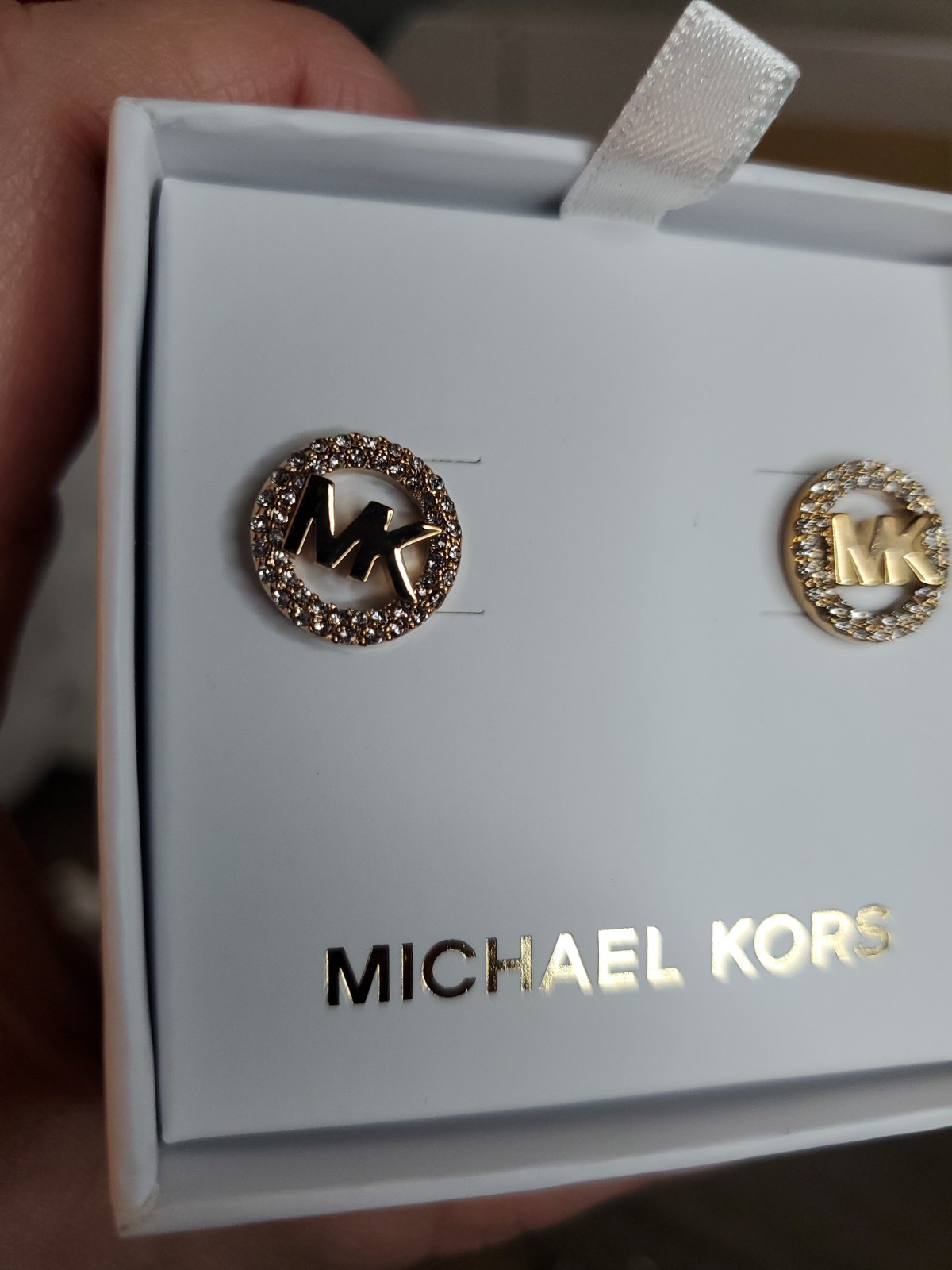NWT Michael Kors Gold-Tone Logo Pave Stud Earrings MKJX7324921