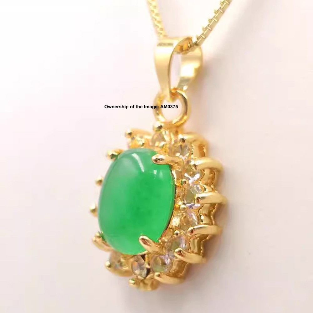 New Yellow Alloy Heating Jade Pendant Zircon Around Oval Jade Pendant 24mm H