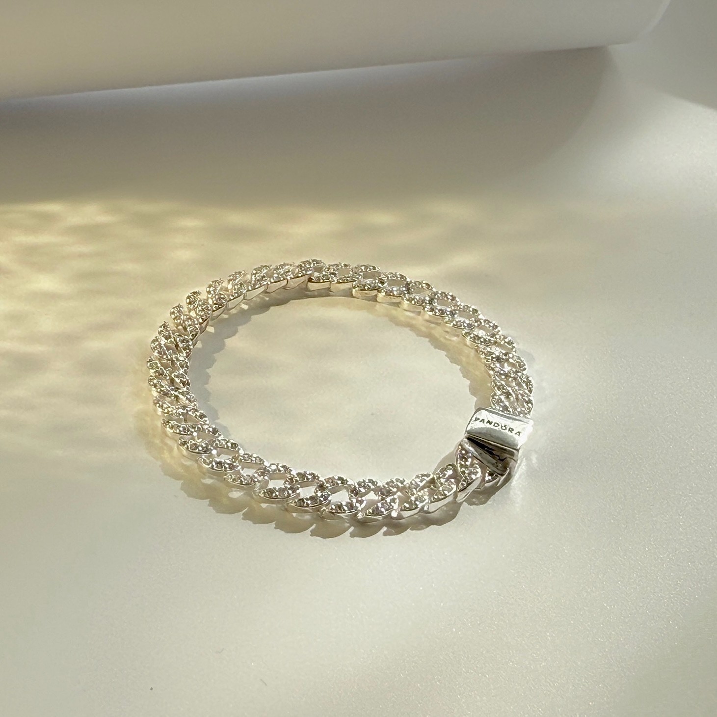 AUTHENTIC PANDORA S925 ALE TIMELESS PAVÉ CUBAN BRACELET 593008C01, 7.9 in