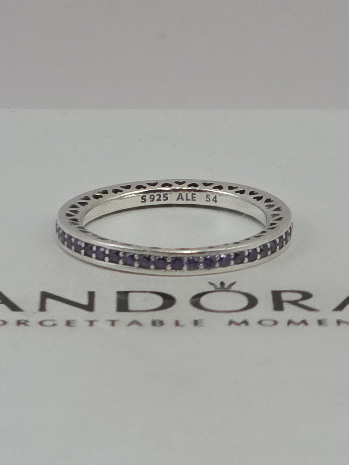 Pandora Sterling Silver Radiant Hearts Purple Enamel Ring US 7.0 EU 54 191011ACZ