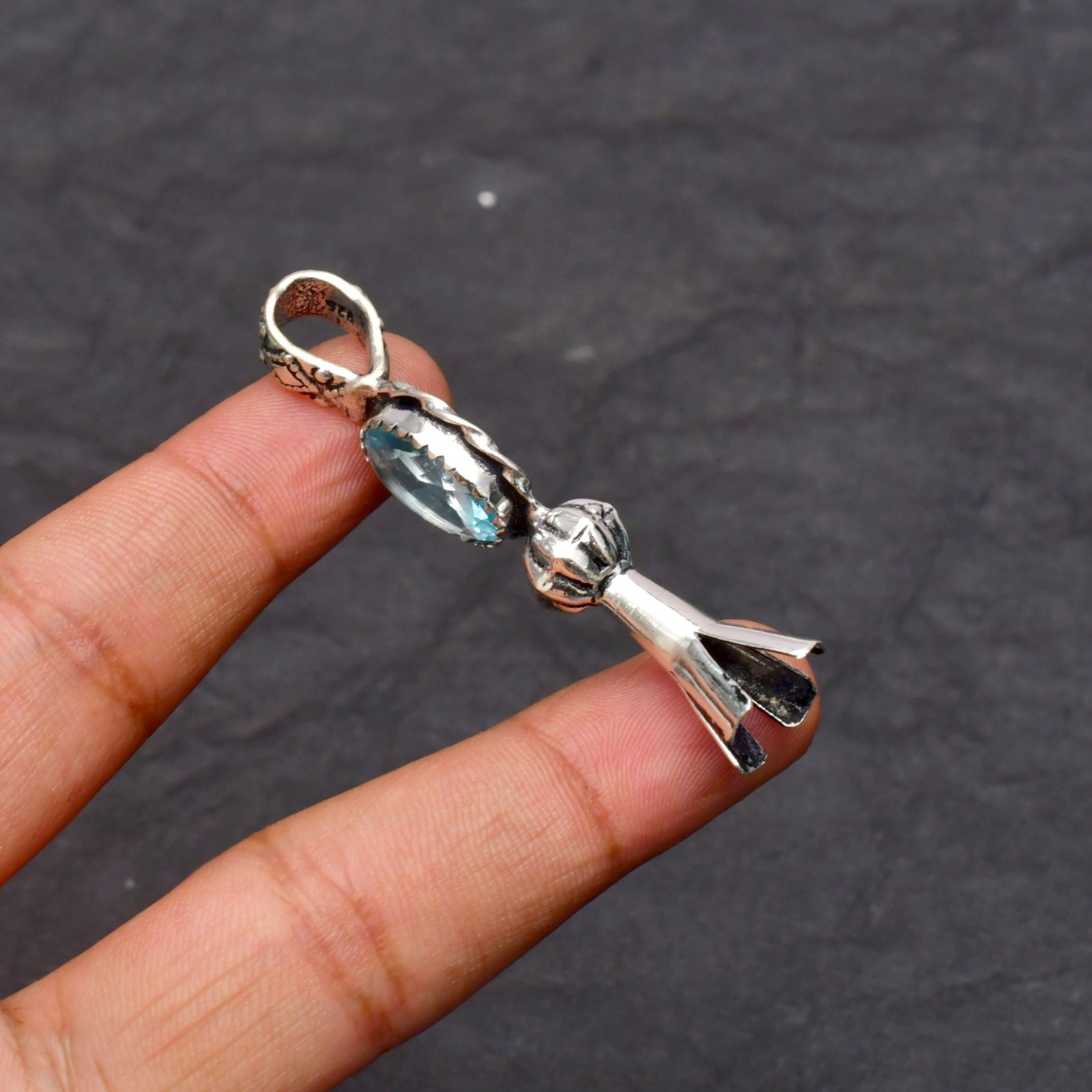 Aquamarine Gemstone 925 Sterling Silver Jewelry Pendant 1-2″