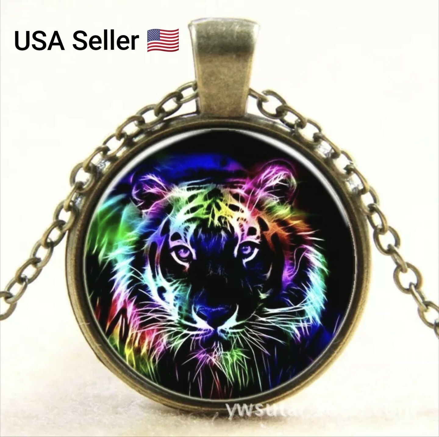 New fashion creative 3D colorful tiger head pendant necklace glass cabochon anti