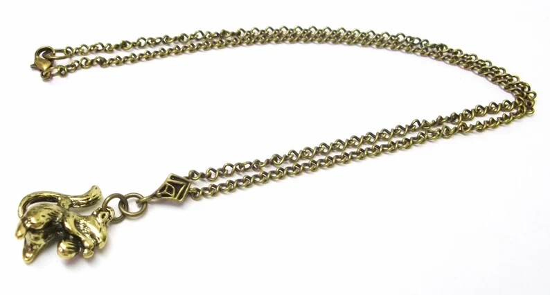 Antique Bronze Plated Squirrel Pendant Necklace