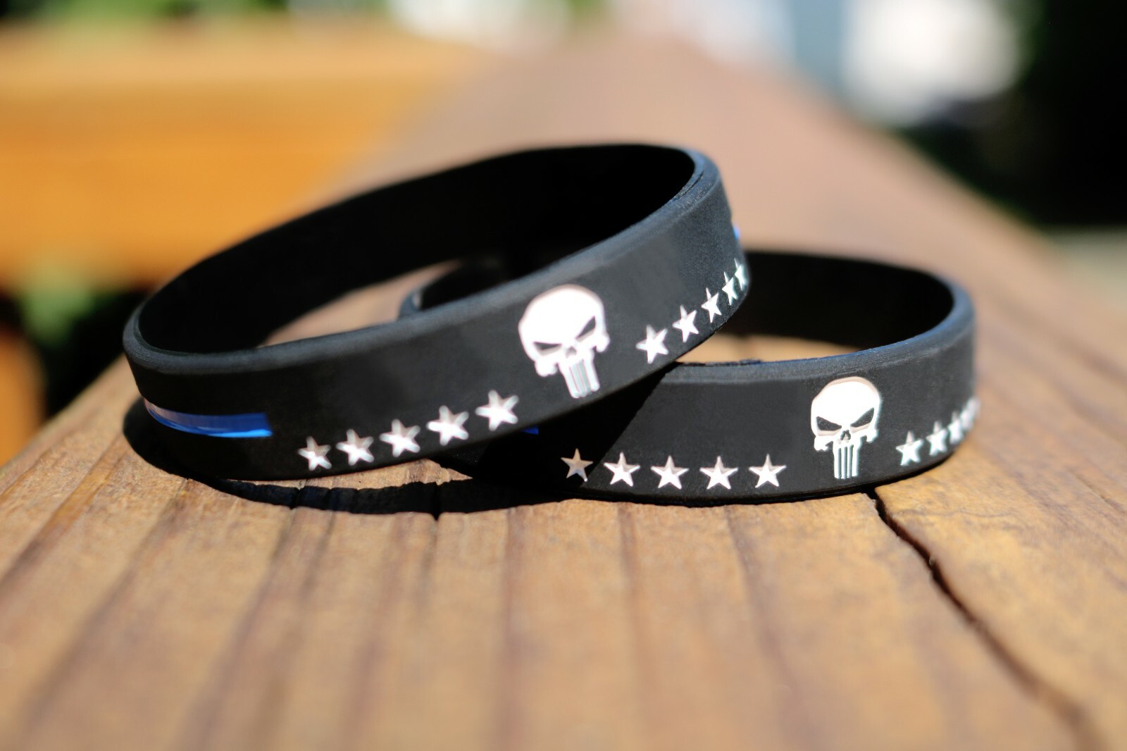 Thin Blue Line Silicone Bracelet Punisher with Stars Wristband Police Support