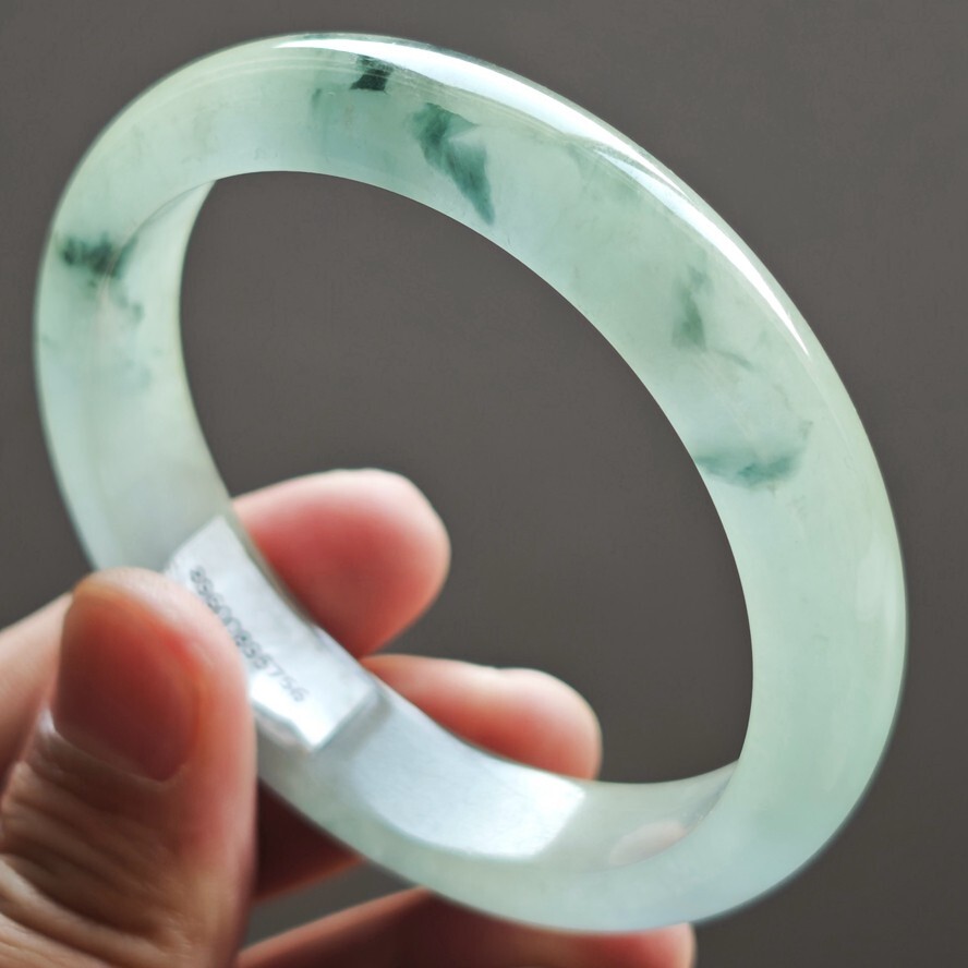 60mm Natural Icy Green Jadeite Jade Bracelets Burma Jade Bracelet Bangle 2992