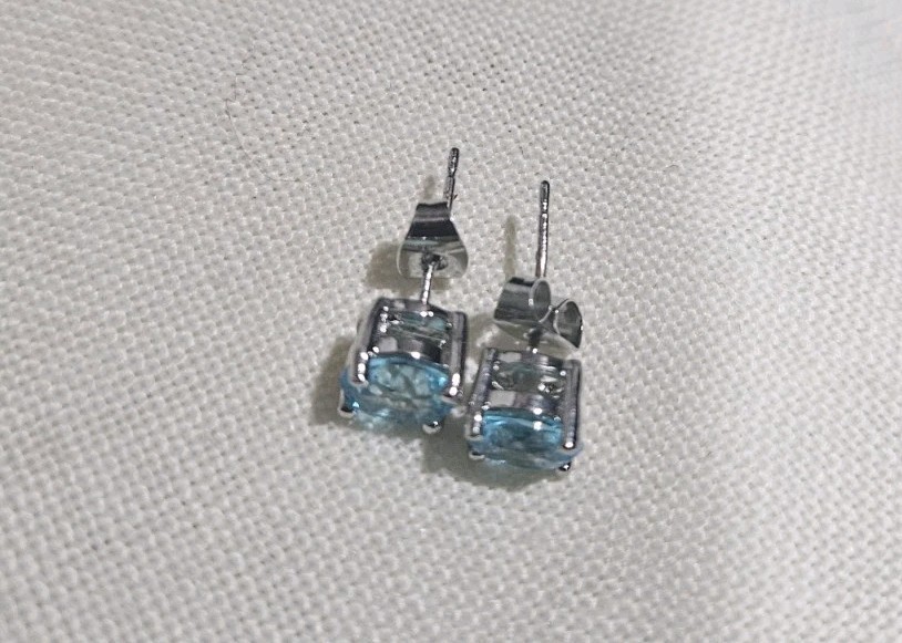 Beautiful Silver and Natural Sky Blue Topaz Stud Earrings