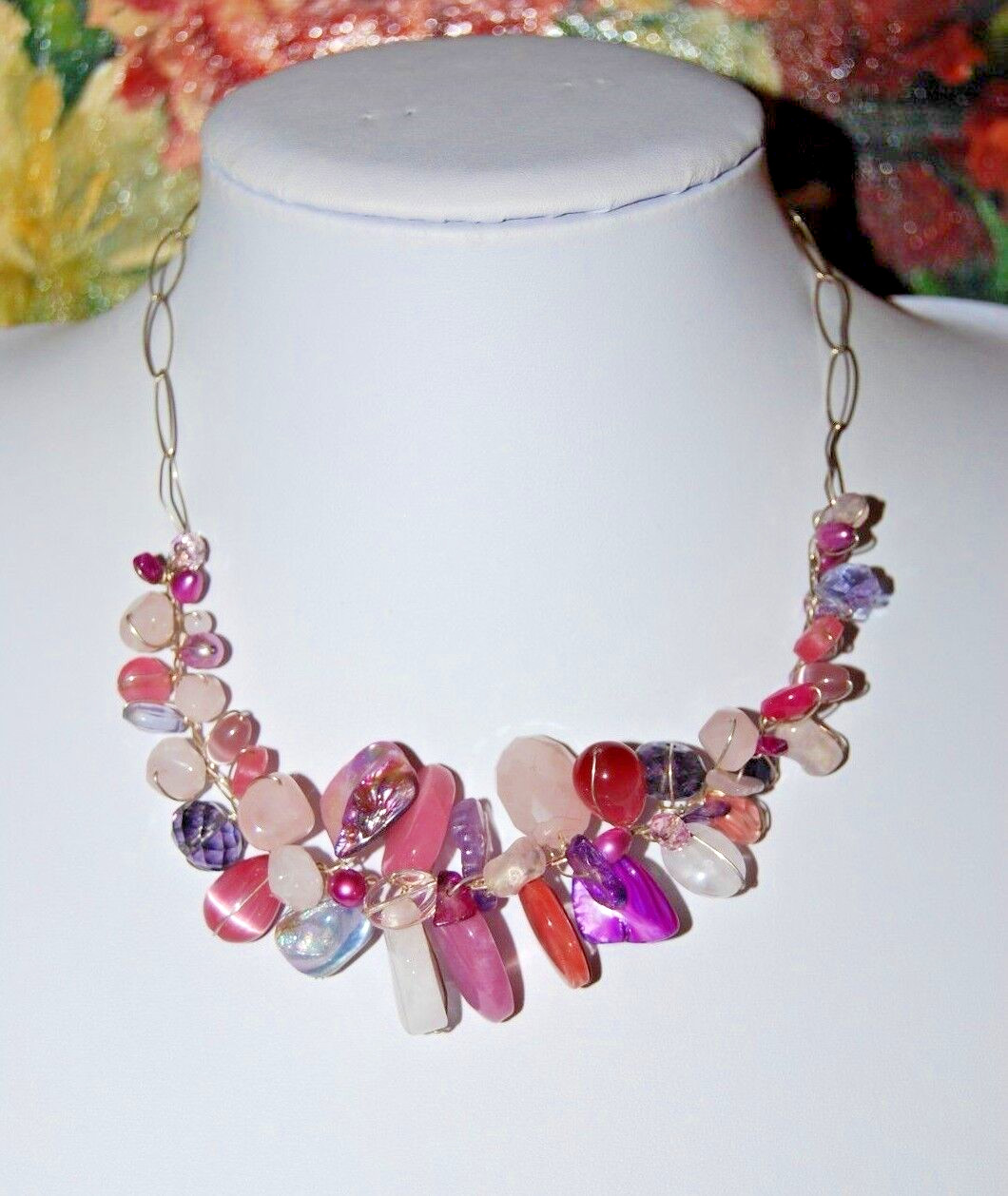 WONDERFUL ABRA BOLD RUNWAY COUTURE NATURAL STONES ON WIRE DESIGNER NECKLACE