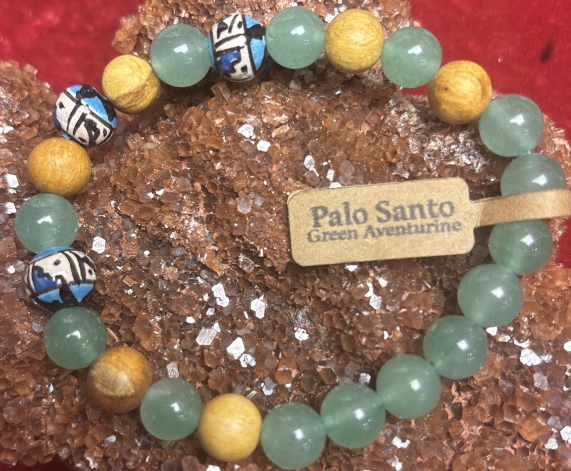 Green Aventurine and Palo Santo 8 mm round bracelet